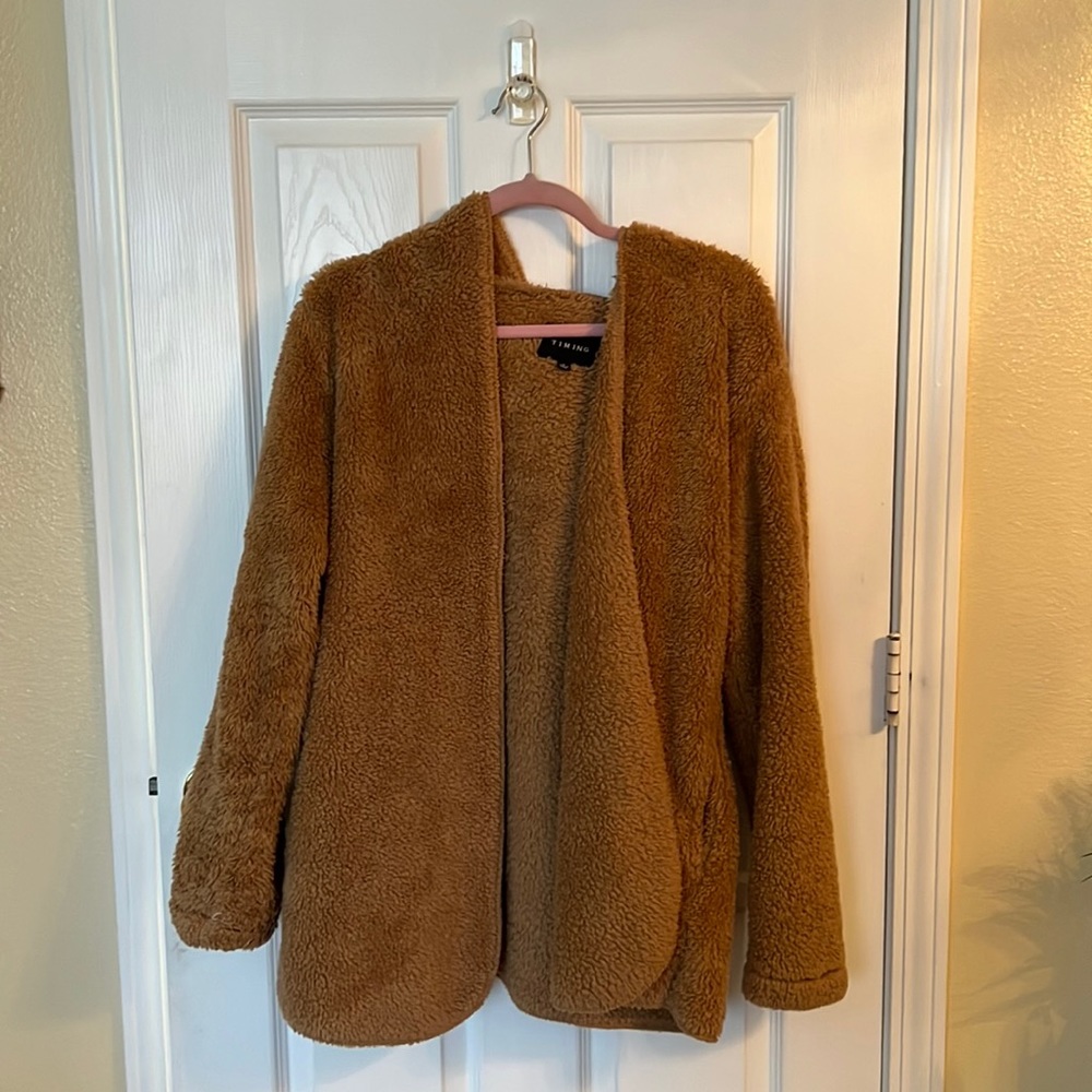 🌸 Brown Teddy Cardigan with Pockets & Hood!🌸